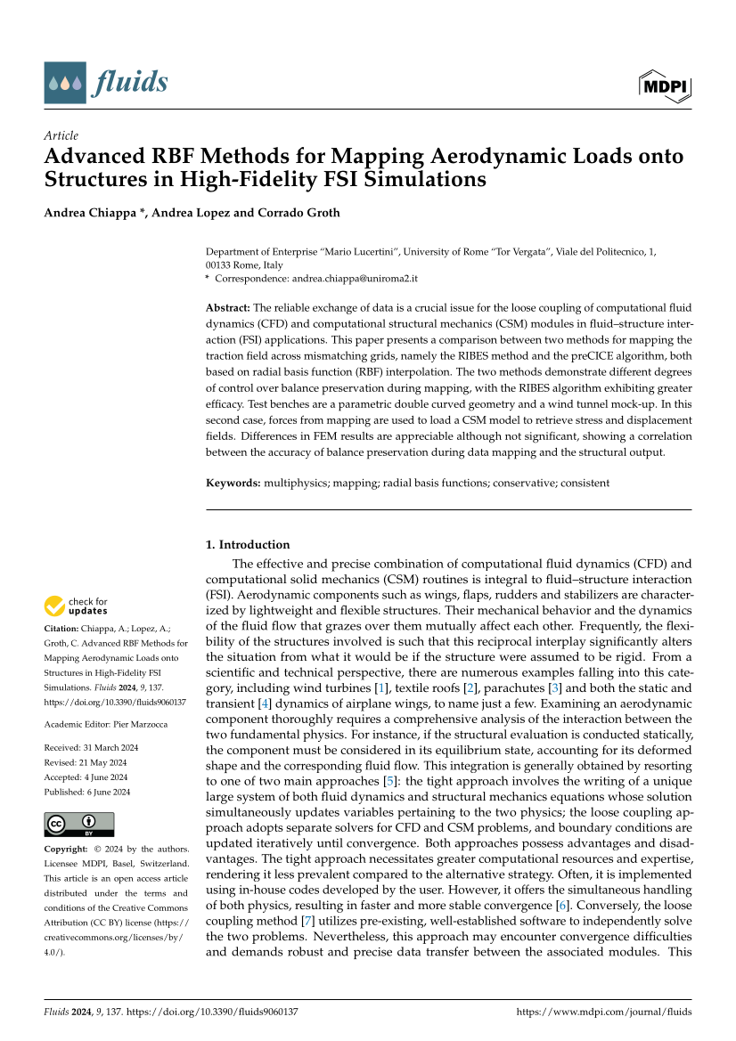 New paper: Advanced RBF Methods for Mapping Aerodynamic Loads onto Structures in High-Fidelity FSI Simulations